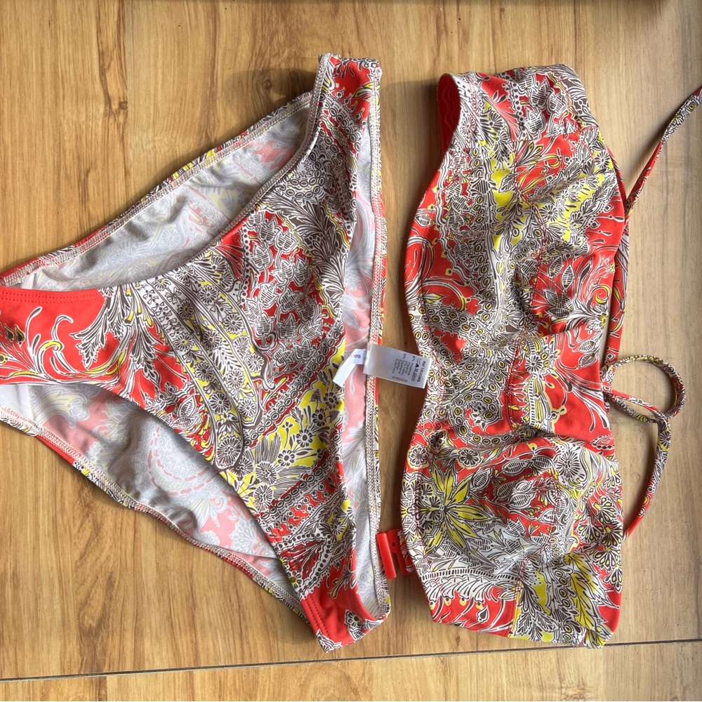Paisley Print Bikini Set in Red and Yellow